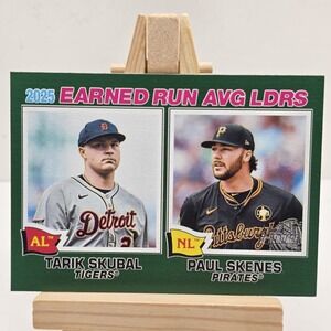 2026 Topps Heritage 2025 EARNED RUN AVG LDRS Green #7 Tarik Skubal / Paul Skenes